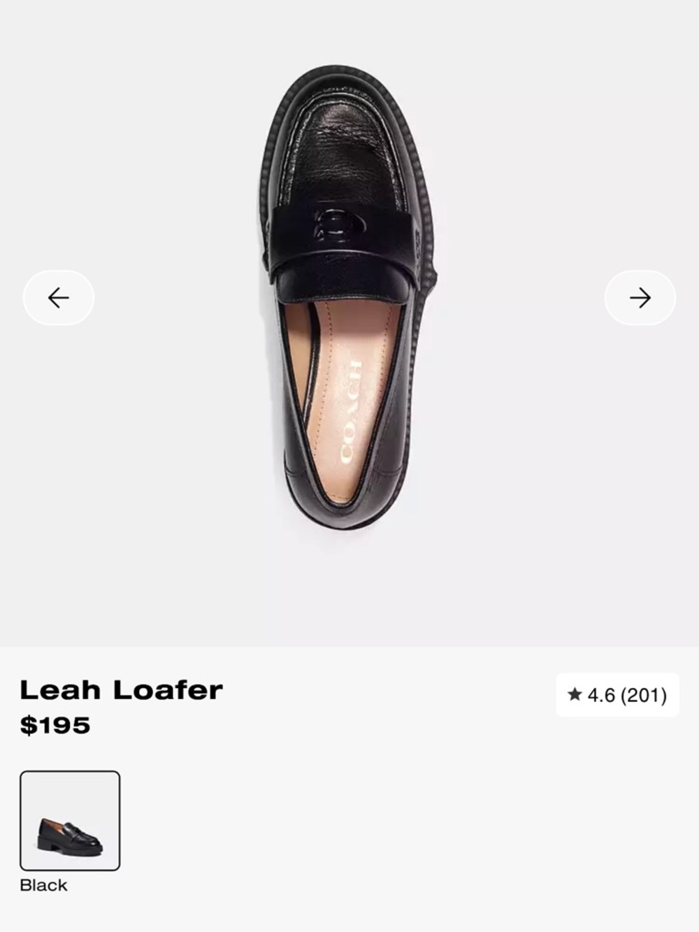 Coach Black Leather Leah Lug-Sole Loafers